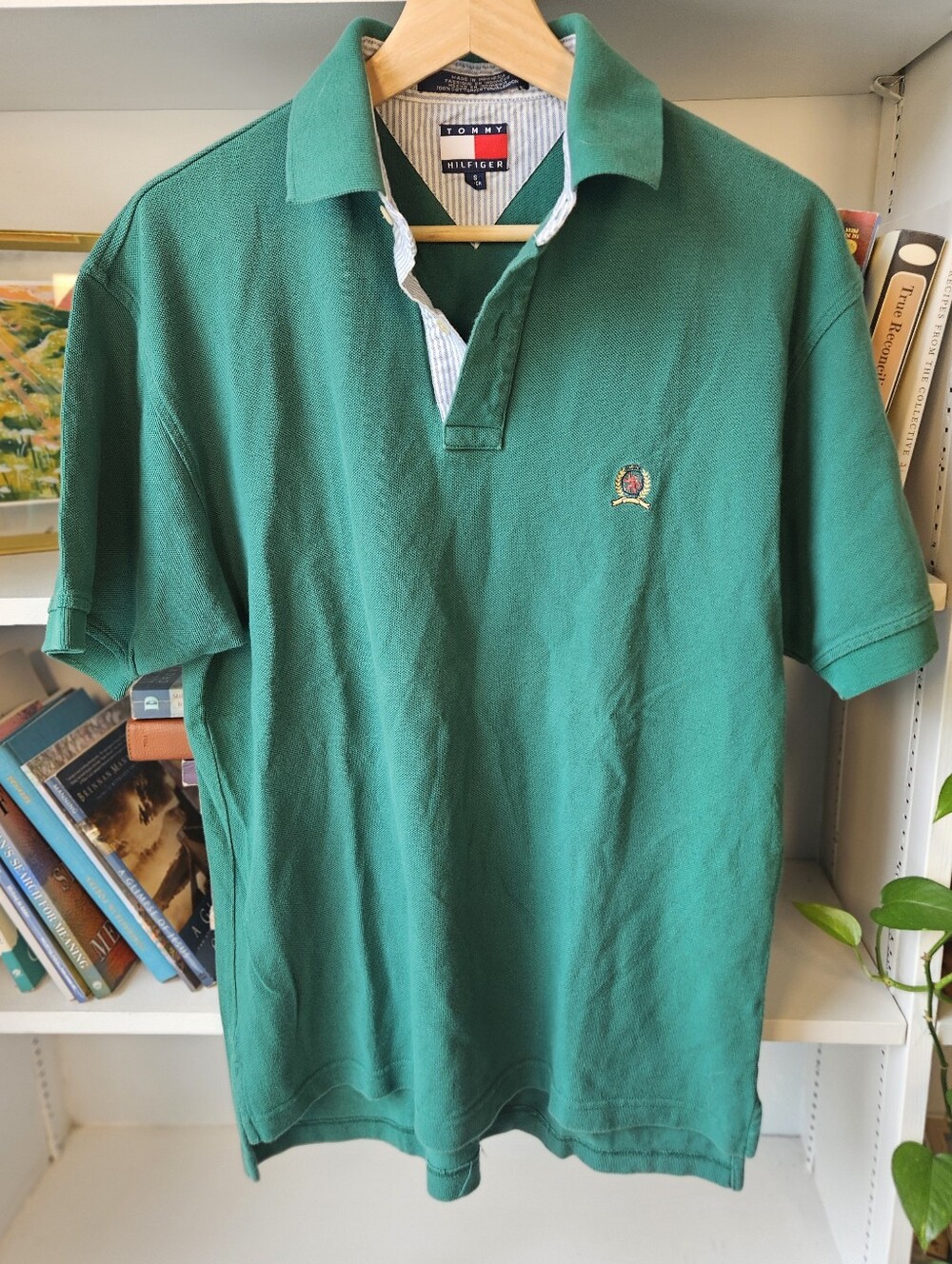 Tommy Hilfiger Green Short-Sleeve Polo Embroidered Logo Size Small Preppy 90s 00